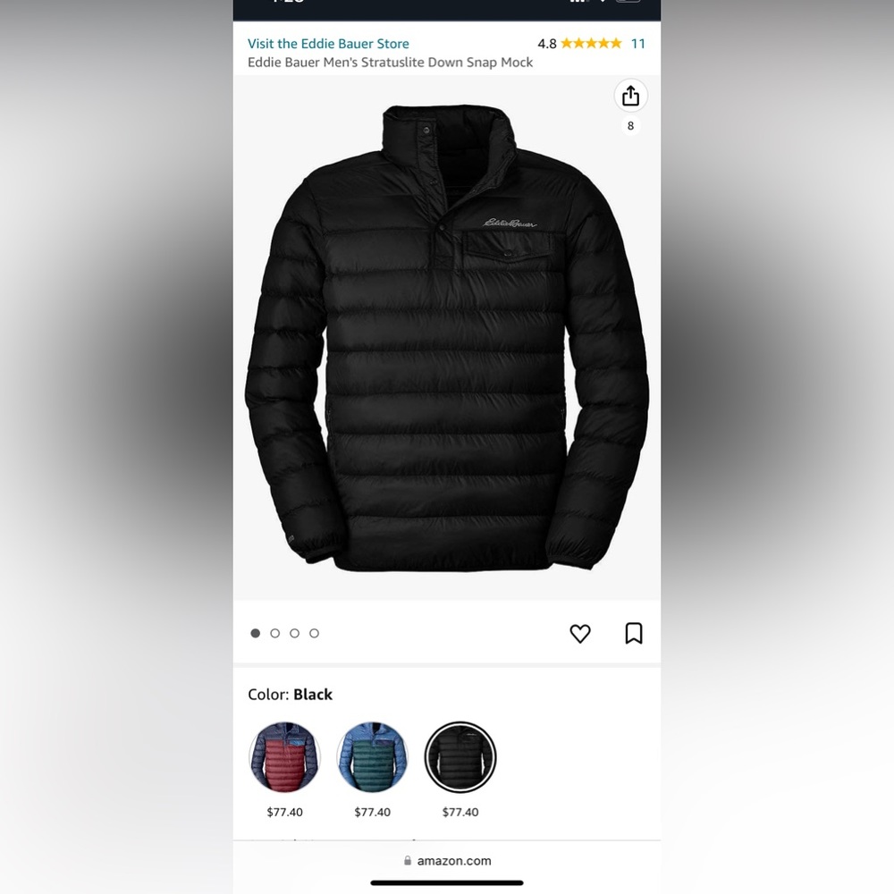 Black Eddie Bauer Pullover down jacket men’s small